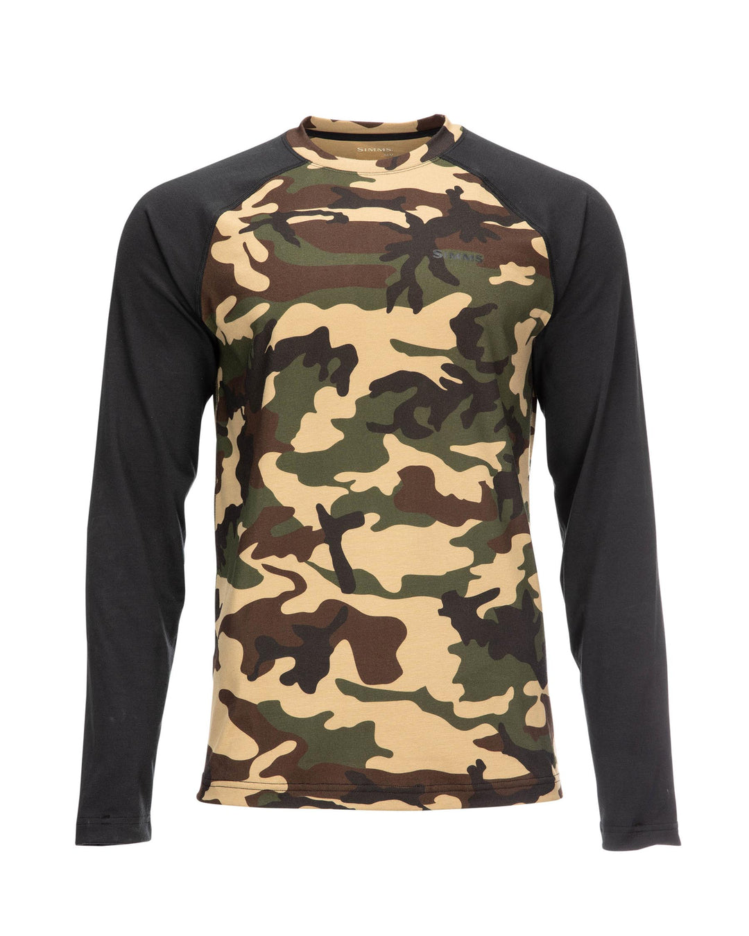 Simms Men's Lightweight Baselayer Top Sale, Woodland Camo, from above