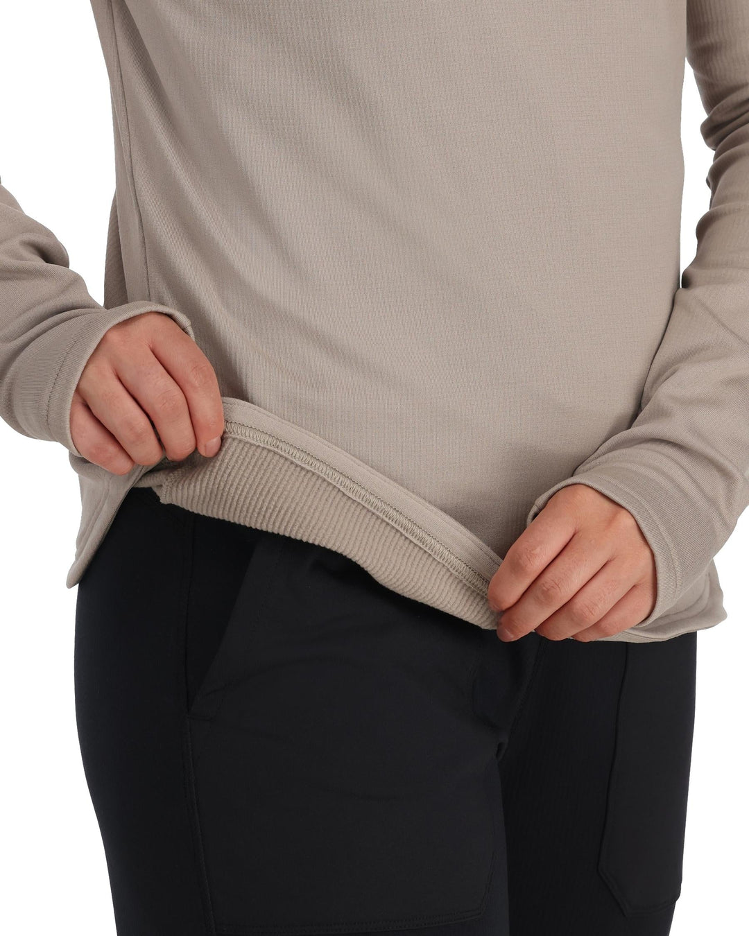 Simms Women's Heavyweight Baselayer Hoody, worn, view 3
