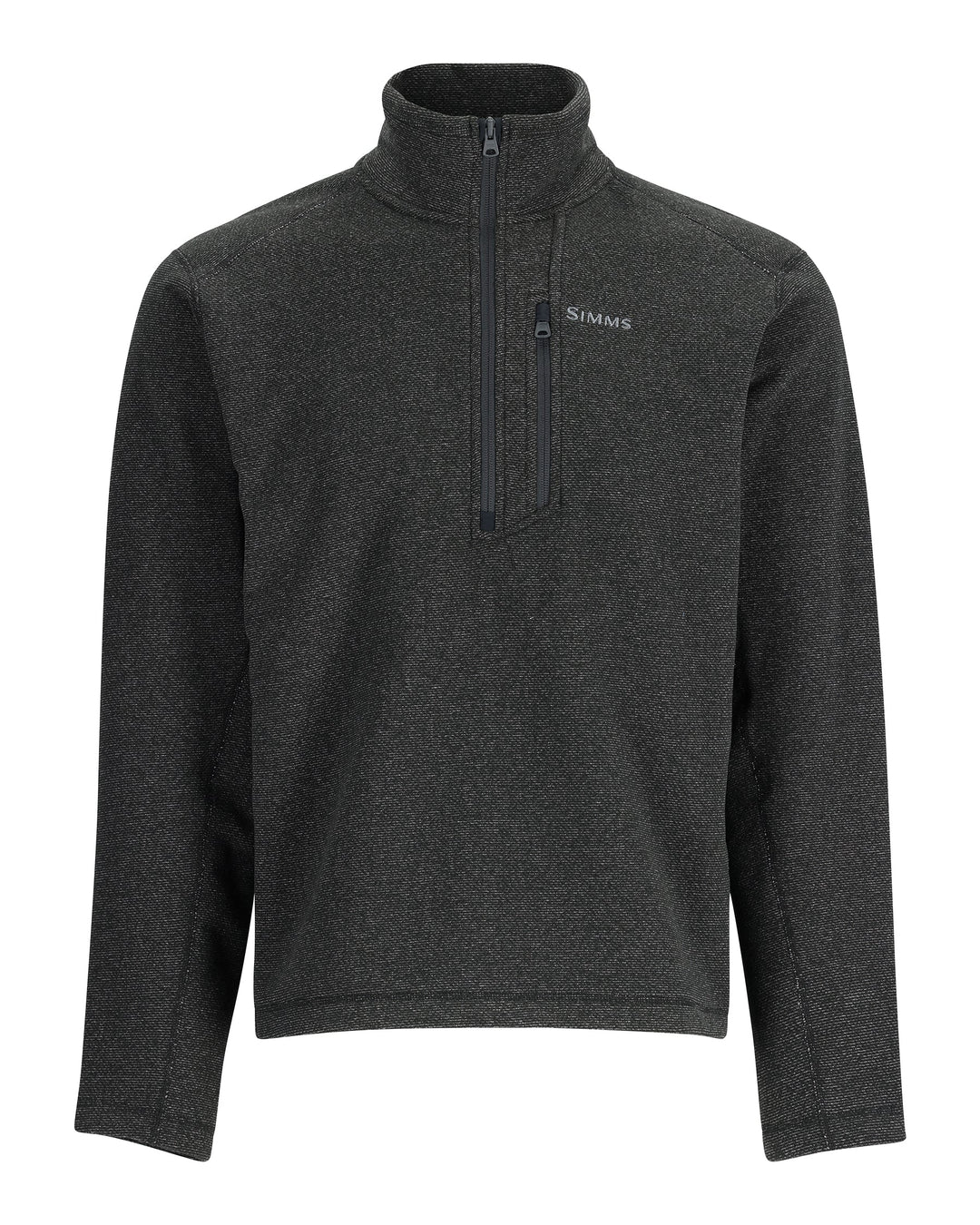 Simms Men's Rivershed-Half Zip Sale, Black Heather, front view
