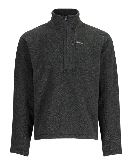 Simms Men's Rivershed-Half Zip Sale, Black Heather, front view