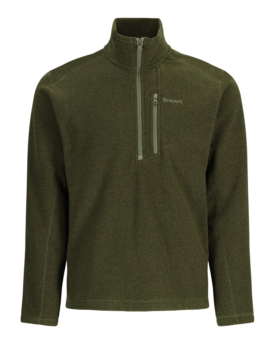 Simms Men's Rivershed-Half Zip Sale, Riffle Heather, front view