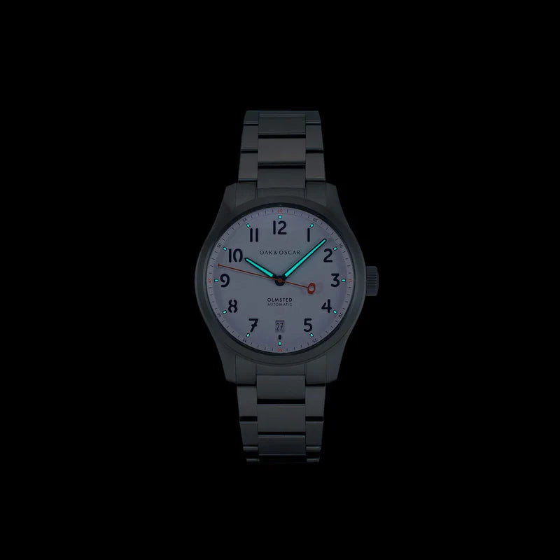 Oak & Oscar The Olmstead 38 - White Dial, The Olmsted, front view