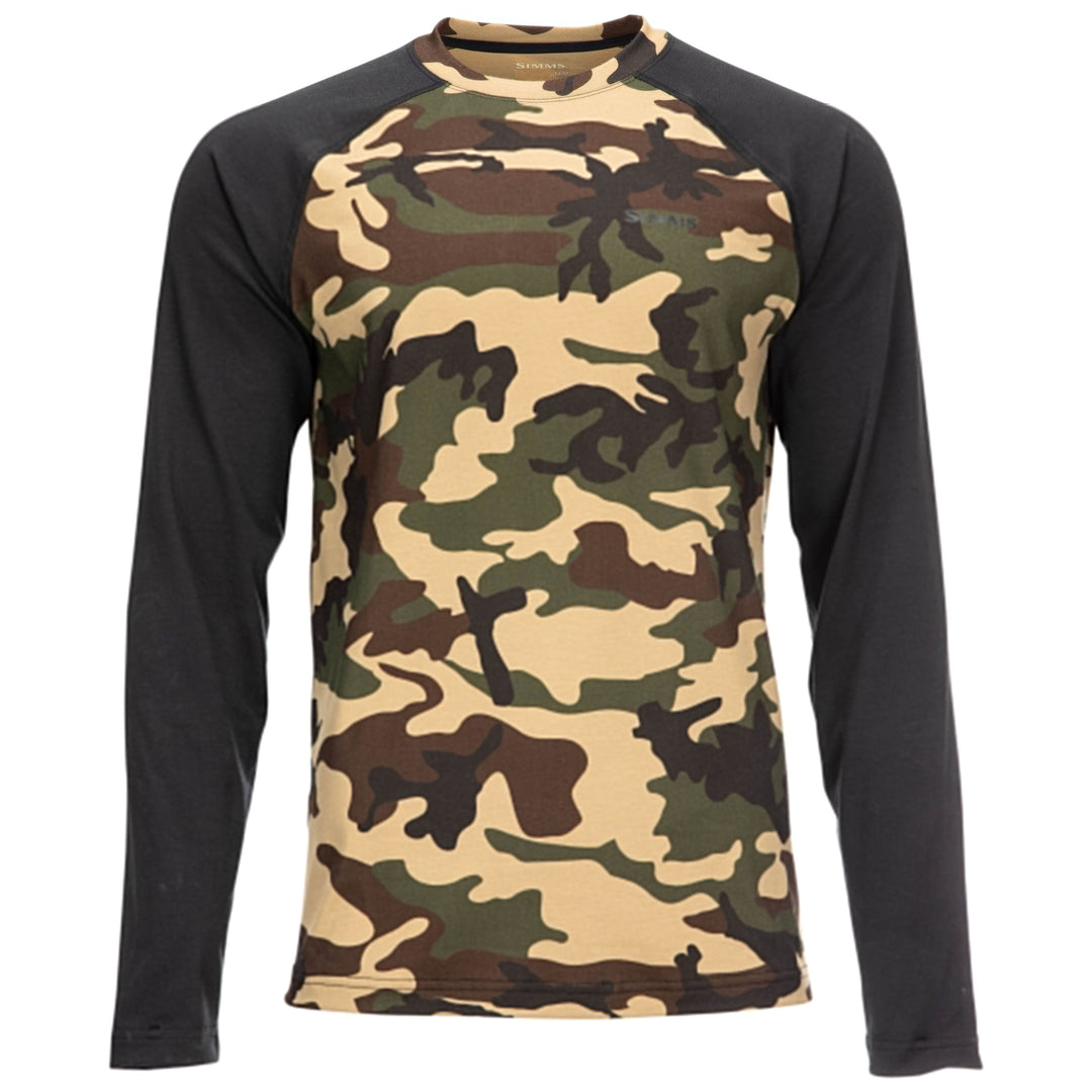 Simms Men's Lightweight Baselayer Top Sale, Woodland Camo, from above
