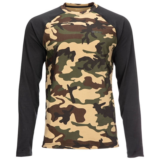 Simms Men's Lightweight Baselayer Top Sale, Woodland Camo, from above