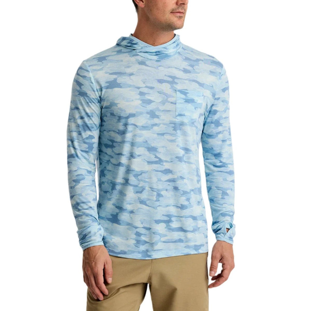 Free Fly Men's Bamboo Lightweight Hoodie, Seasmoke Camo - Surf Blue