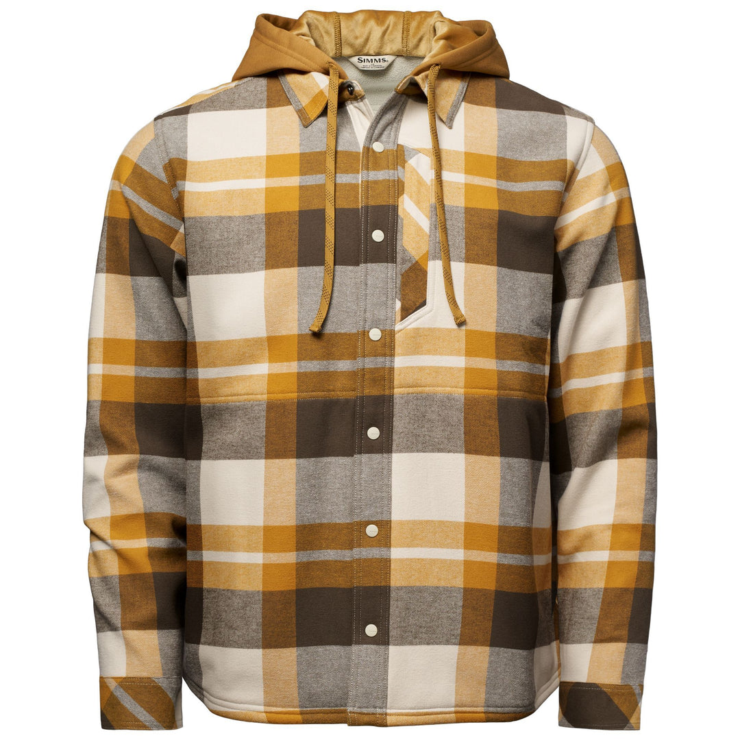 Simms Men's Coldweather Hooded Shacket, Fitzgerald Plaid: Hickory