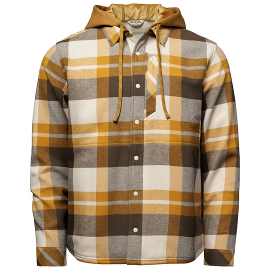 Simms Men's Coldweather Hooded Shacket, Fitzgerald Plaid: Hickory