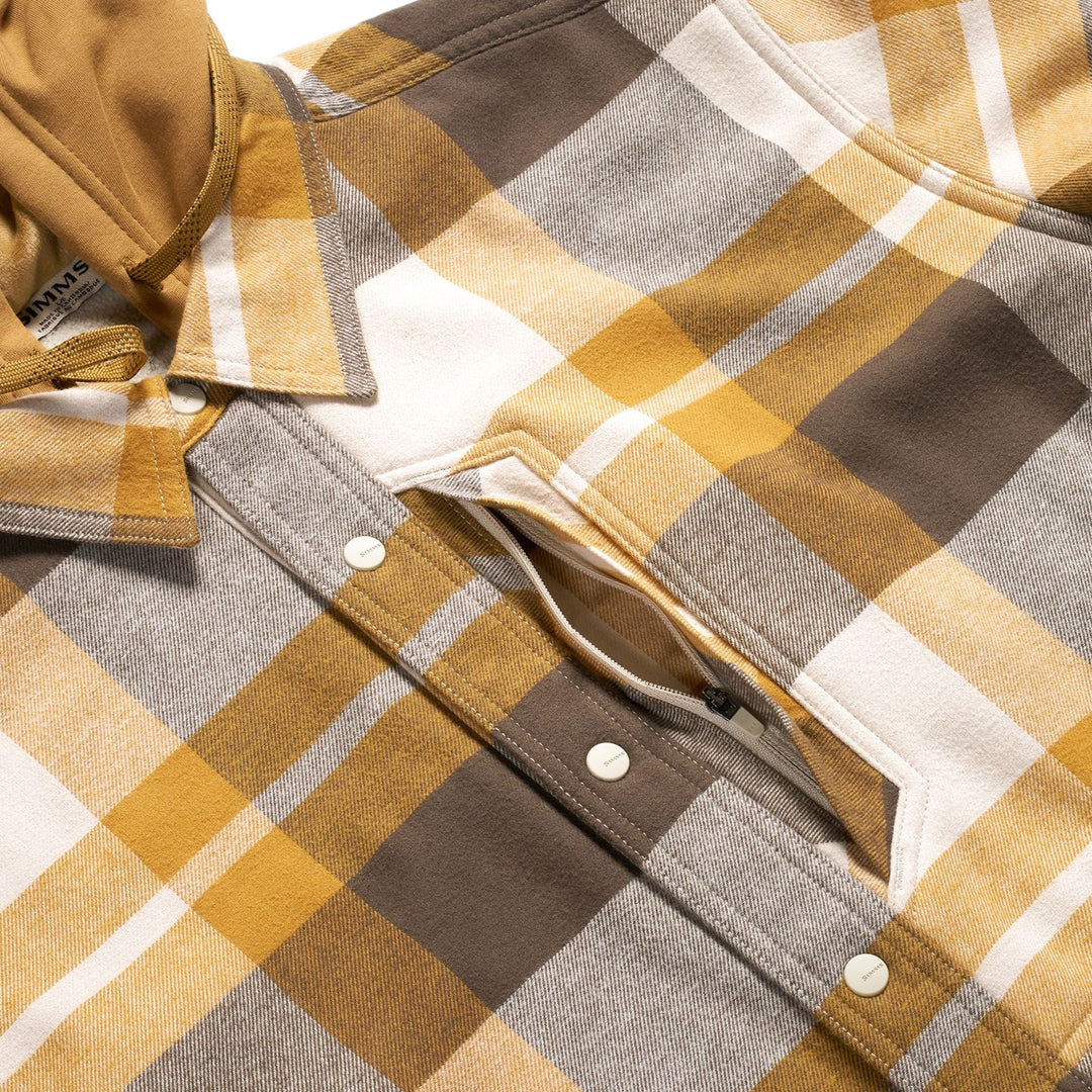 Simms Men's Coldweather Hooded Shacket, Fitzgerald Plaid: Hickory, view 5