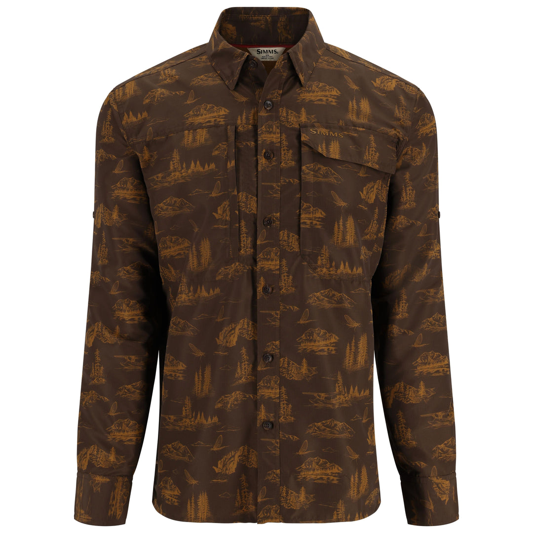 Simms Men's Guide Shirt, Hickory Mayfly Print