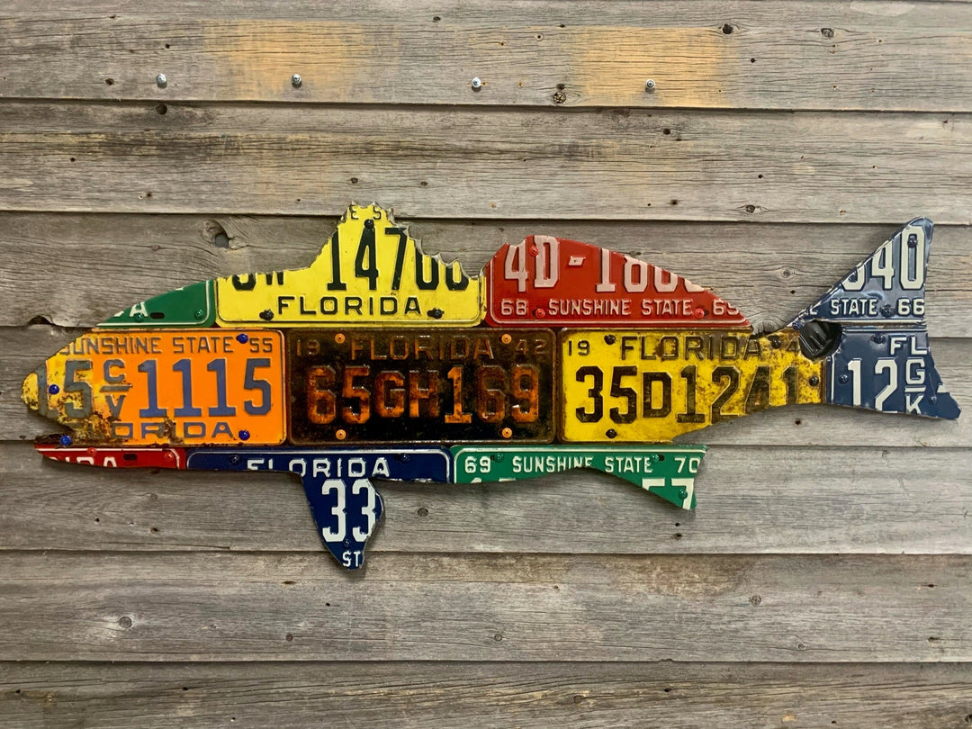 Cody's Fish Florida Antique Redfish License Plate Art