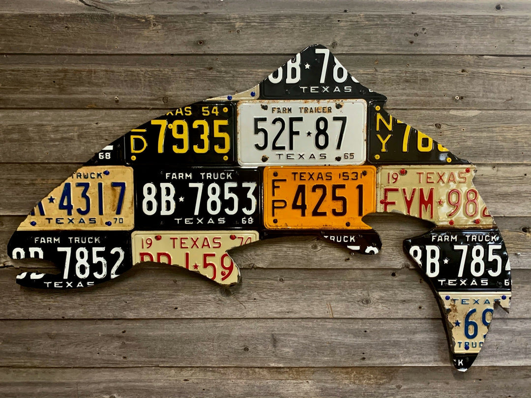 Cody's Fish Large Antique 4-Foot Texas Trout License Plate Art