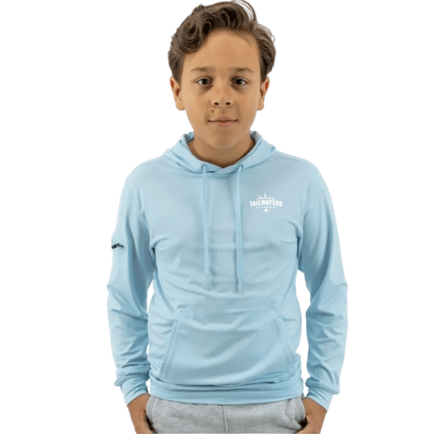 Tailwaters Fly Fishing Boys Helm Sunshirt, Heather Light Blue