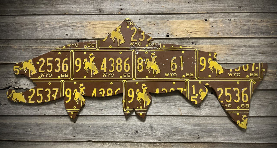 Cody's Fish 50" - 1968 Wyoming Brown Trout License Plate Art