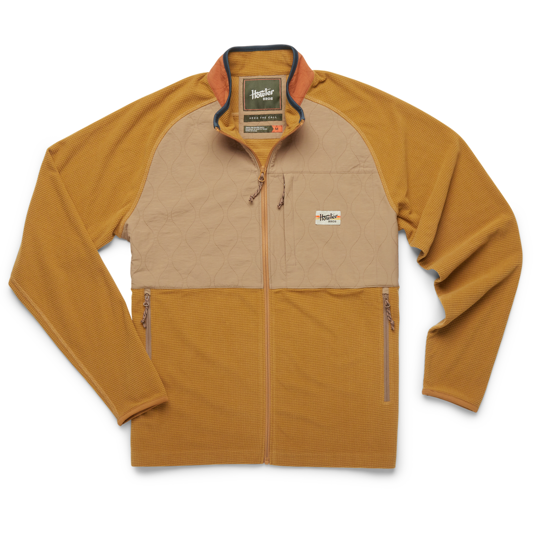 Howler Brothers Talisman Fleece Jacket, Dijon / Deep Khaki, front view