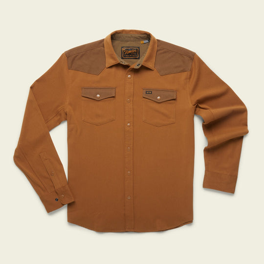 Howler Brothers Stockman Stretch Snapshirt, Workingman’s Tan, flat lay