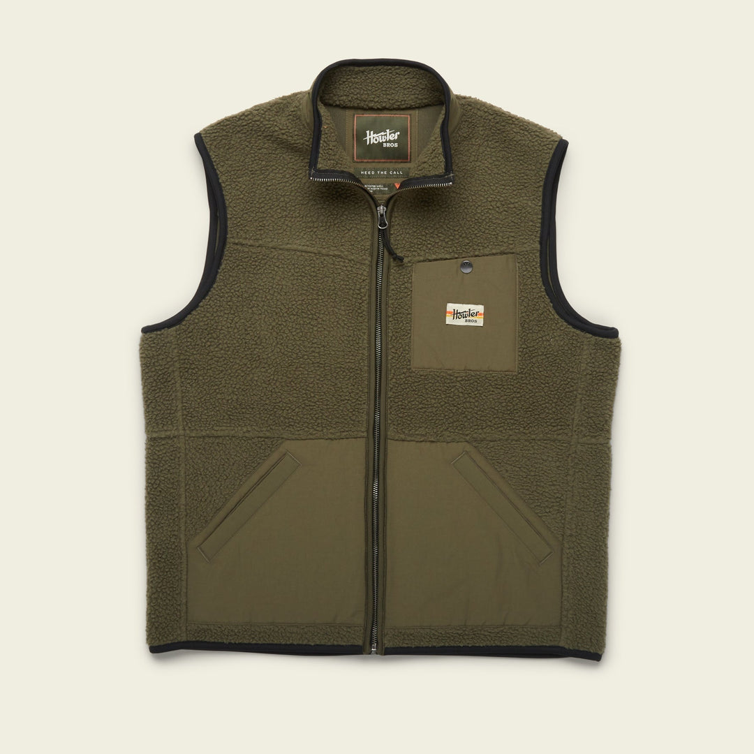 Howler Brothers Chisos Fleece Vest, Hideout Green, front view
