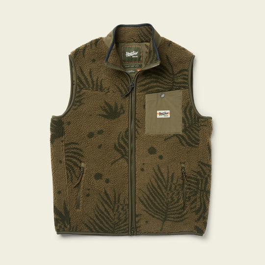 Howler Brothers Chisos Fleece Vest, Forest Floor, flat lay