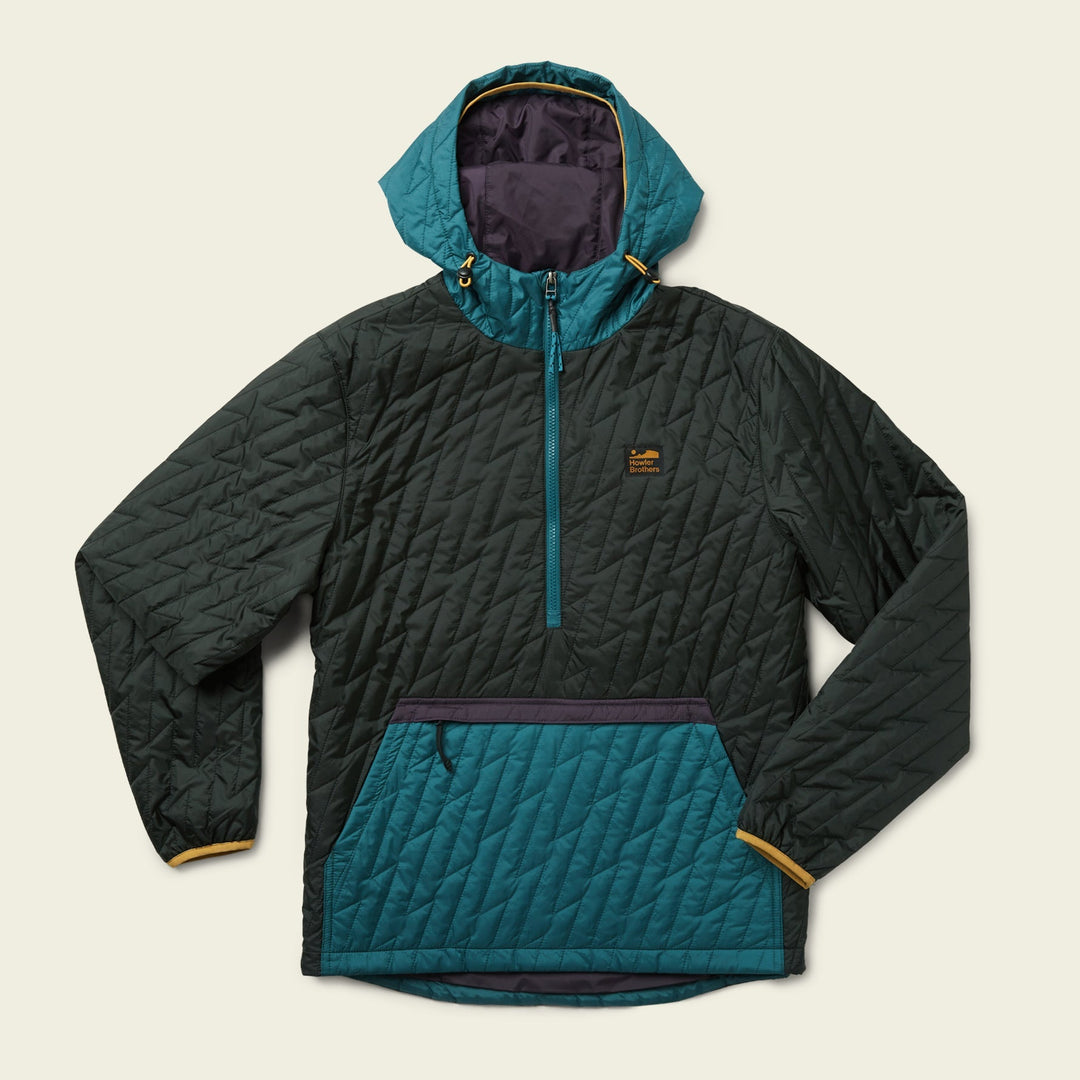 Howler Brothers Voltage Quilted Pullover, Black N Blue, flat lay