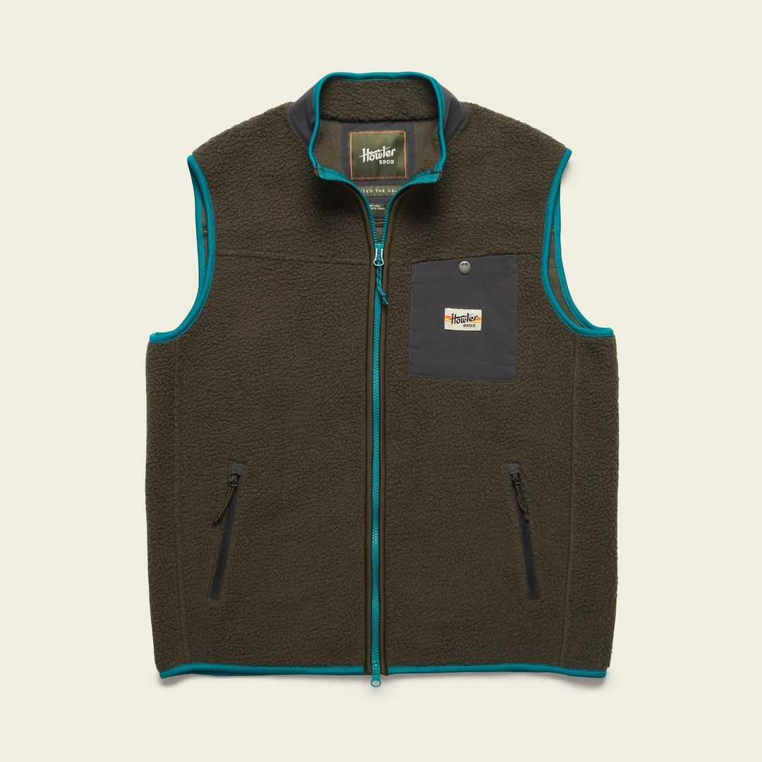 Howler Brothers Chisos Fleece Vest, Fatigue, front view