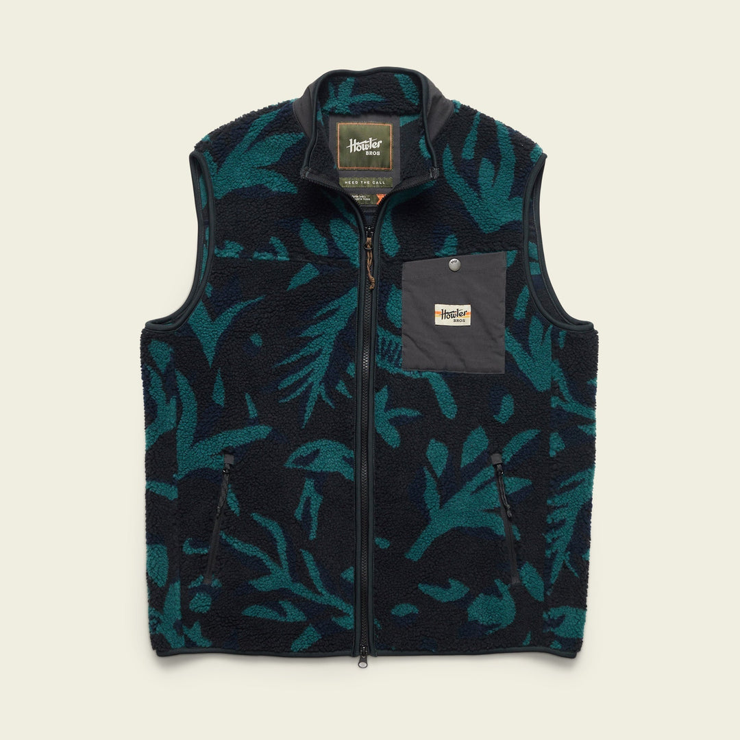 Howler Brothers Chisos Fleece Vest, Forgotten Forest Antique Black, front view