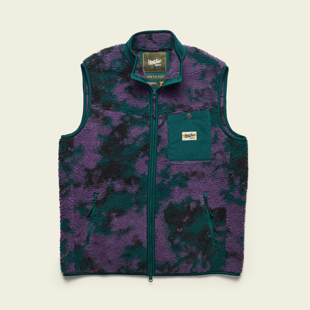 Howler Brothers Chisos Fleece Vest, Inkblots Purple Rain, front view