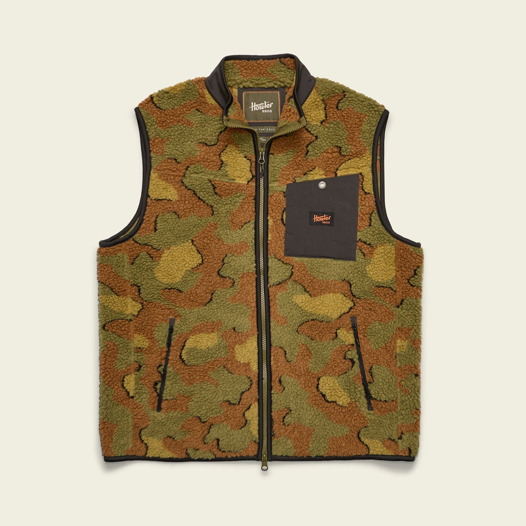 Howler Brothers Chisos Fleece Vest, Mimetico Fatigue, front view