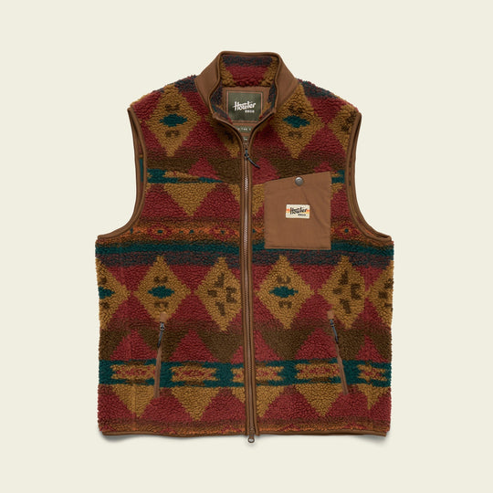 Howler Brothers Chisos Fleece Vest, Mitla Motifs Russet, front view