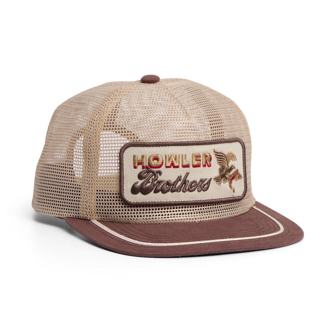 Howler Brothers Unstructured Snapback: Feedstore : Osprey Prey : Khaki / Brown, White, front view