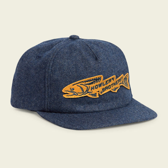 Howler Brothers Unstructured Snapback Hats  - Trout Bolt : Camo, Trout Bolt Navy Heather, front view