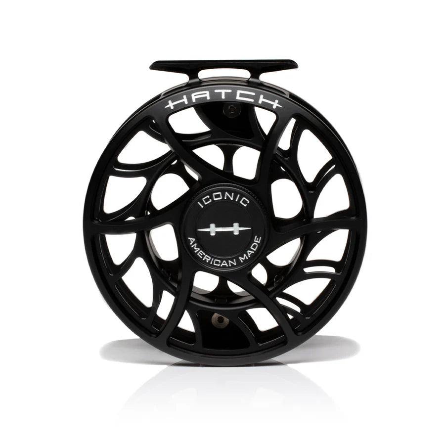 Hatch Iconic 11 Plus Fly Reel, Black Silver, front view
