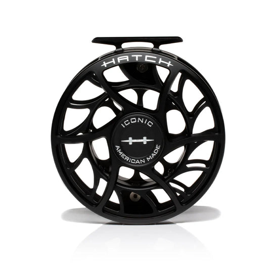 Hatch Iconic 11 Plus Fly Reel, Black Silver, front view