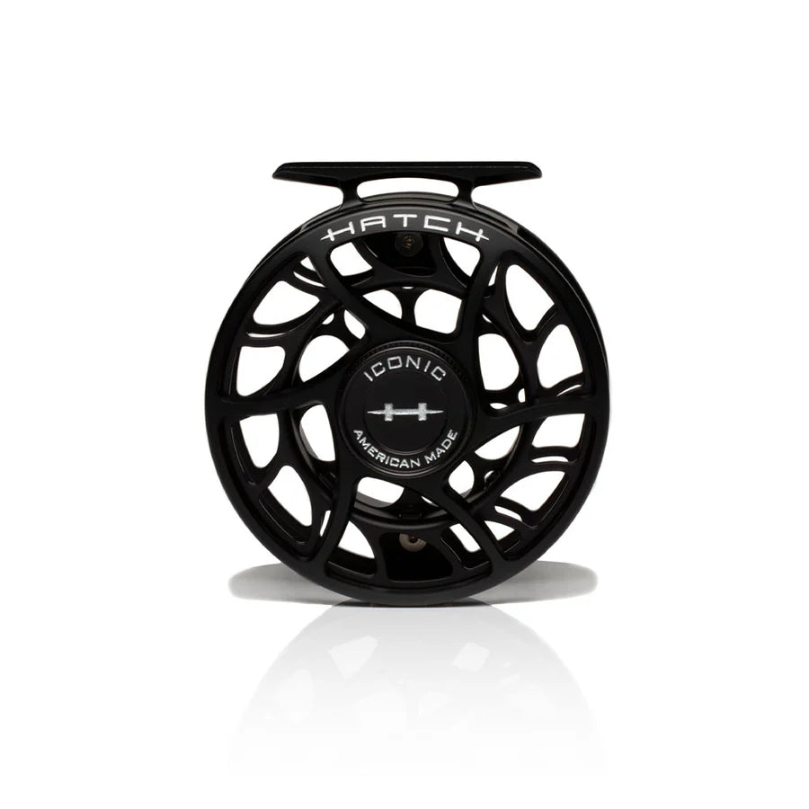 Hatch Iconic 5 Plus Fly Reel, Black Silver, front view