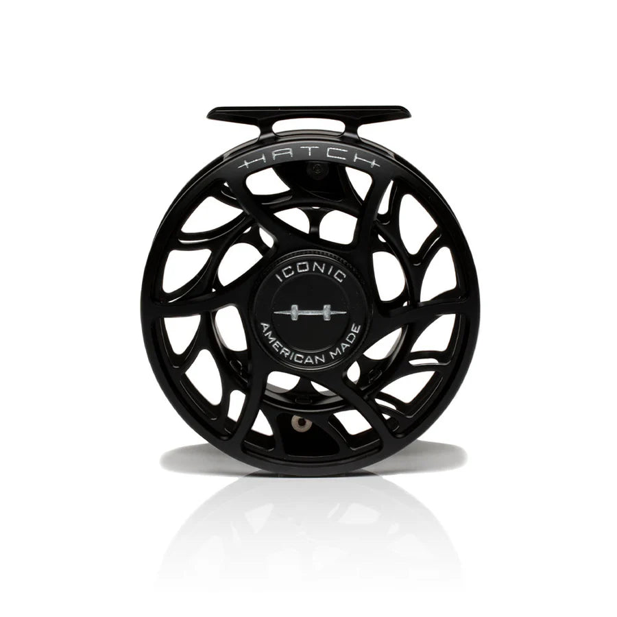 Hatch Iconic 7 Plus Fly Reel, Black Silver, front view