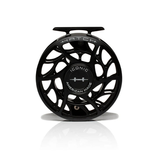 Hatch Iconic 7 Plus Fly Reel, Black Silver, front view