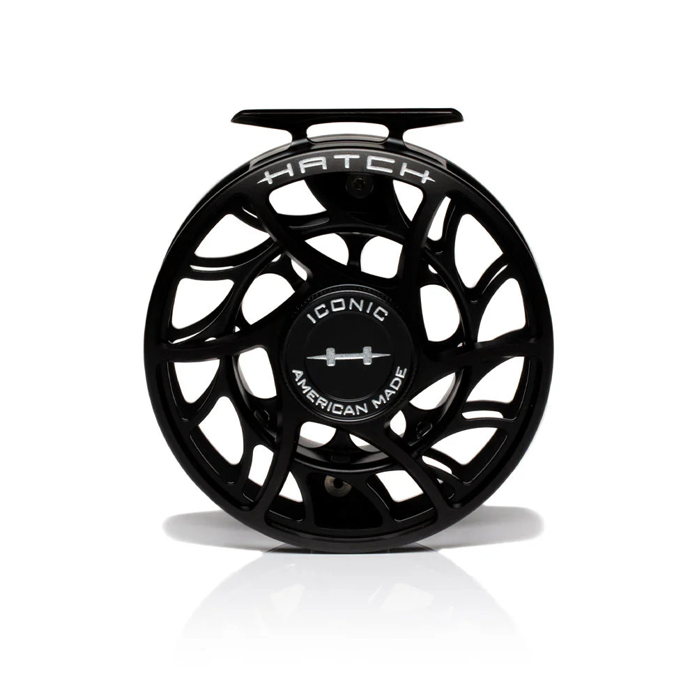 Hatch Iconic 9 Plus Fly Reel, Black Silver, front view