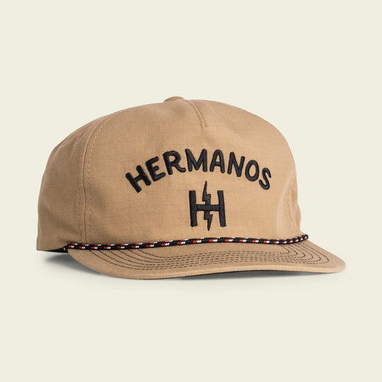 Howler Brothers Unstructured Snapback: Hermanos : Old Gold Corduroy, Howler Feedstore Khaki, front view