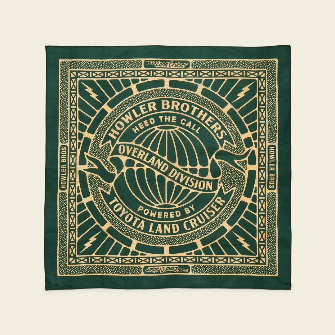 Howler Brothers HB X Land Cruiser Bandana: Deep Forest, Toyota Land Crusier, front view