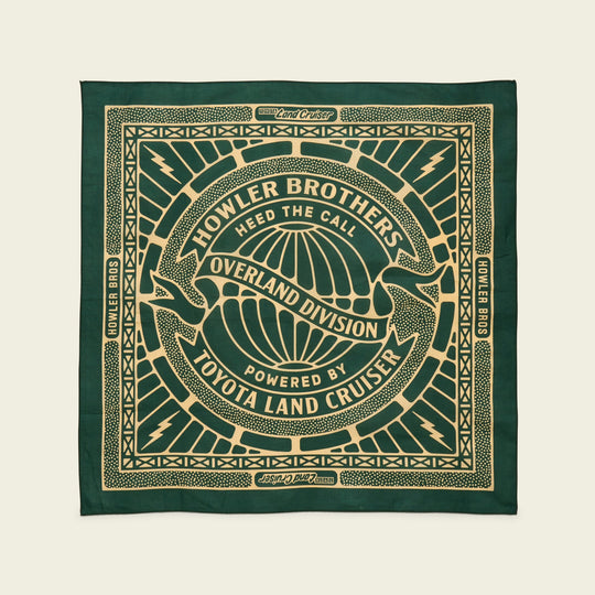 Howler Brothers HB X Land Cruiser Bandana: Deep Forest, Toyota Land Crusier, front view