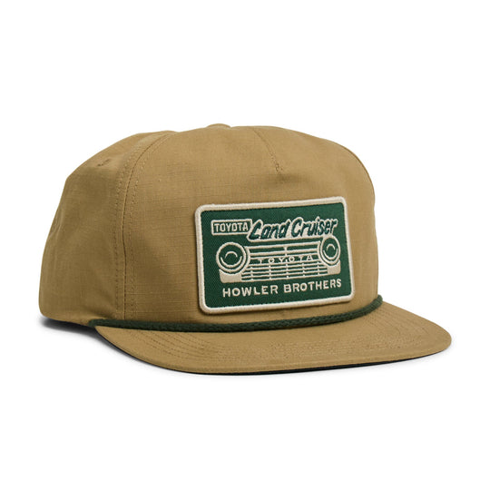 Howler Brothers HB X Land Cruiser Snapback: Grill View British Khaki, Unstructured, front view