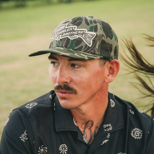 Howler Brothers Unstructured Snapback Hats  - Trout Bolt : Camo, White, worn