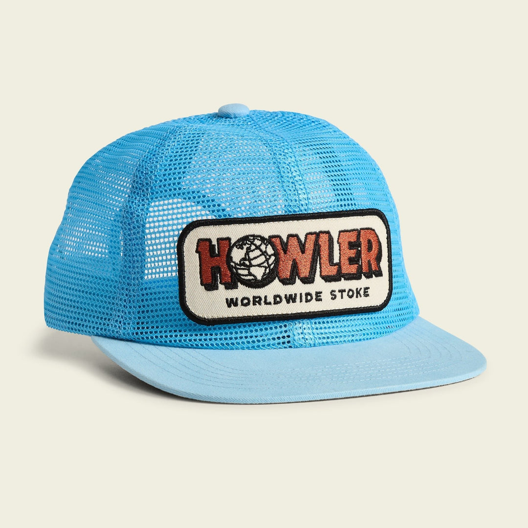 Howler Brothers Unstructured Snapback Hats  - Worldwide Stoke : Light Blue, front view