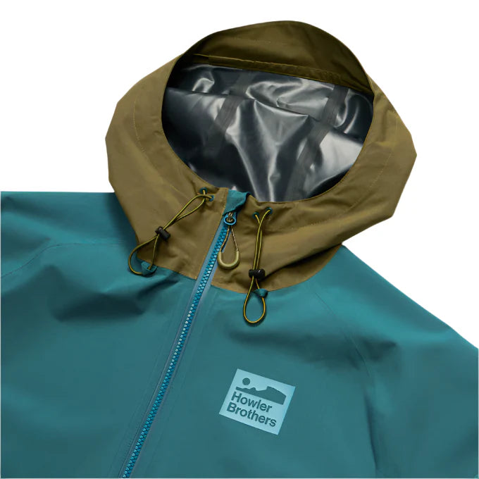 Howler Brothers Storm Splitter Rain Shell, Dark Teal / Dark Olive, front view, view 3