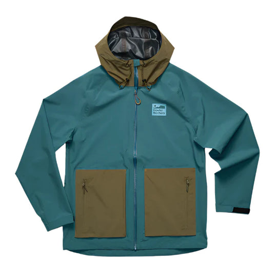 Howler Brothers Storm Splitter Rain Shell, Dark Teal / Dark Olive, front view