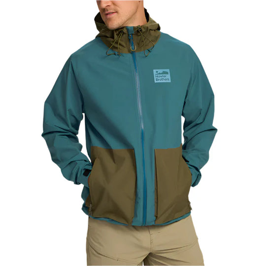 Howler Brothers Storm Splitter Rain Shell, Dark Teal / Dark Olive, front view, view 2