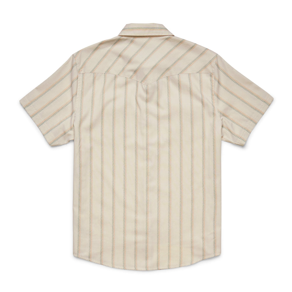 Howler Brothers  HB X Land Cruiser H Bar B Snapshirt: Tracks Off White, White Hbar B, back view