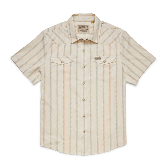 Howler Brothers  HB X Land Cruiser H Bar B Snapshirt: Tracks Off White, White Hbar B, front view