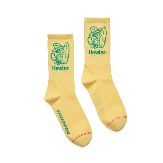 Howler Brothers Socks, El Monito Surfs, flat lay