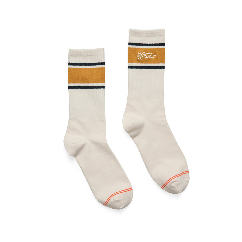 Howler Brothers Socks, Howler Script : White / Gold, flat lay
