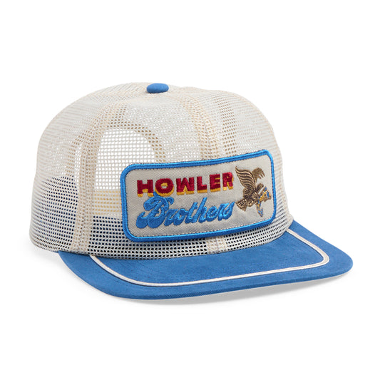 Howler Brothers Unstructured Snapback Hats, Feedstore : Osprey Prey : Stone / Blue, front view
