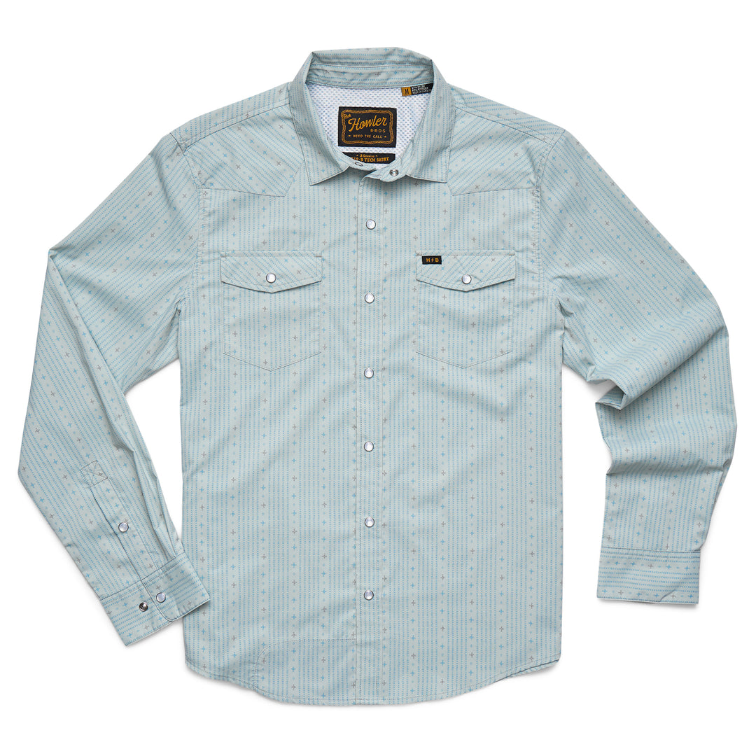 Howler Brothers H Bar B Tech Longsleeve, Supernova Stripe : Ash Blue, front view